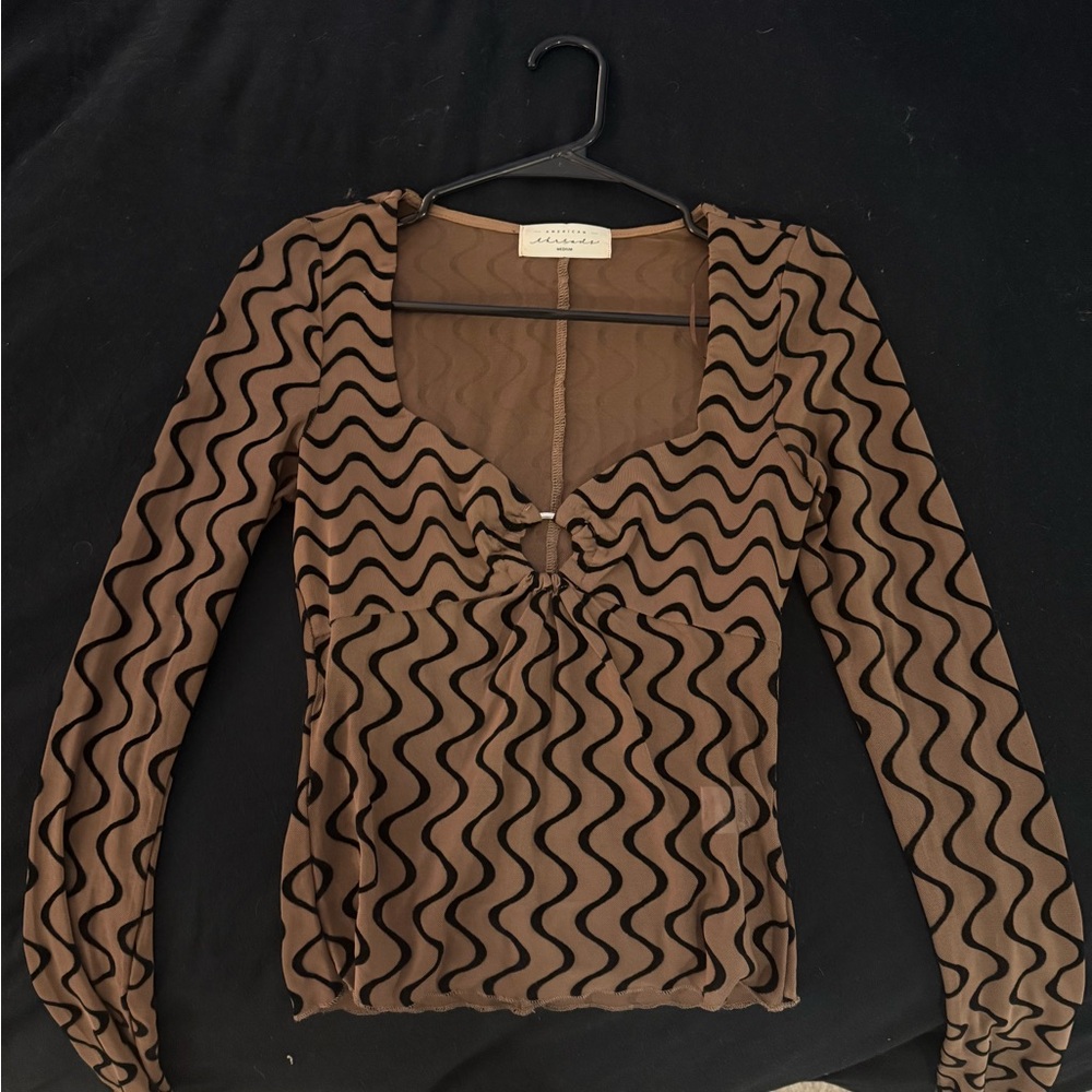 American Threads Brown and Black Wave Blouse